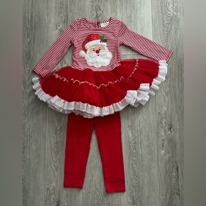 EUC Emily Rose Outfit w/Santa Red/White Striped Tunic Top & Red Leggings Size 4